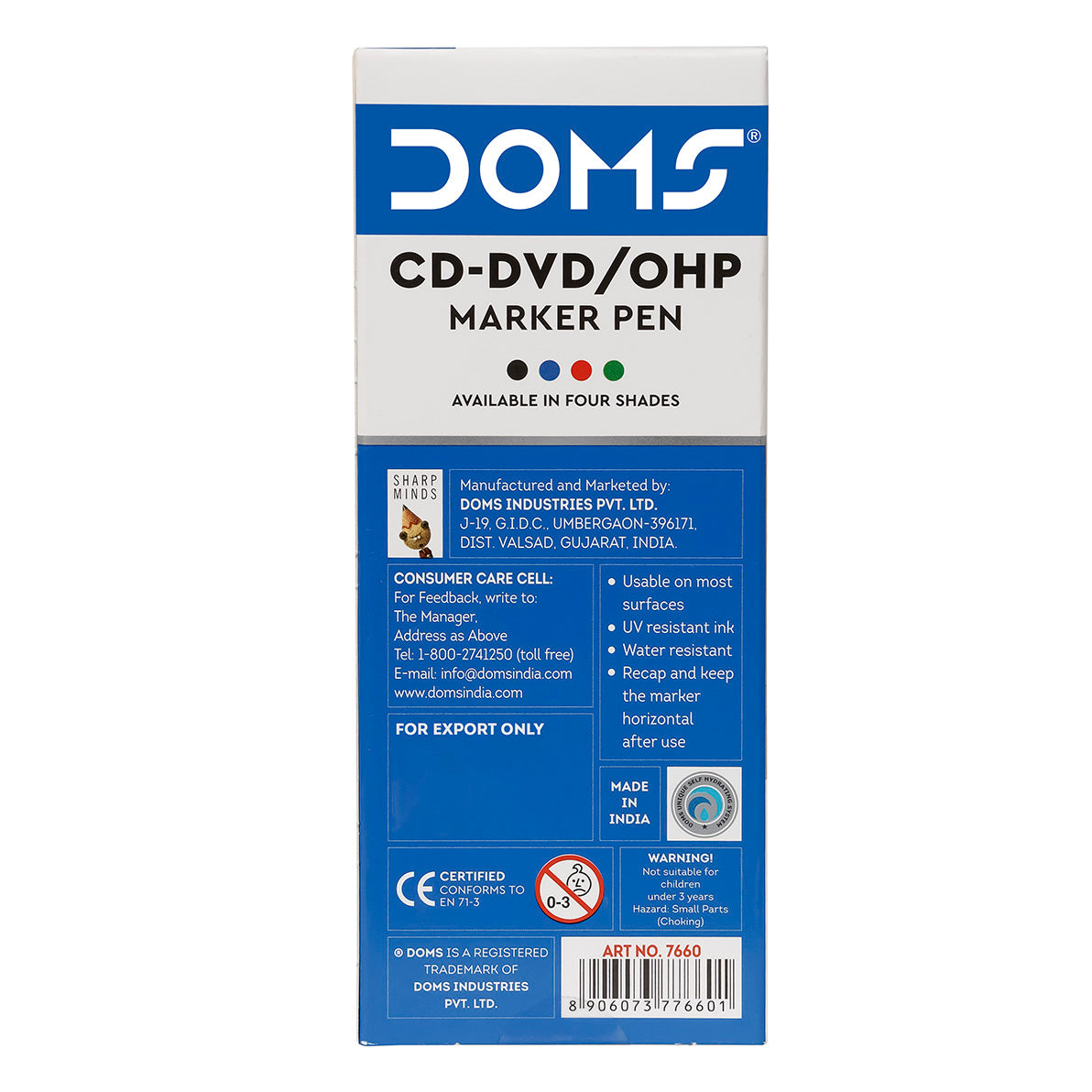 DOMS CD-DVD/OHP Marker Pens Box - Blue 10 Pcs