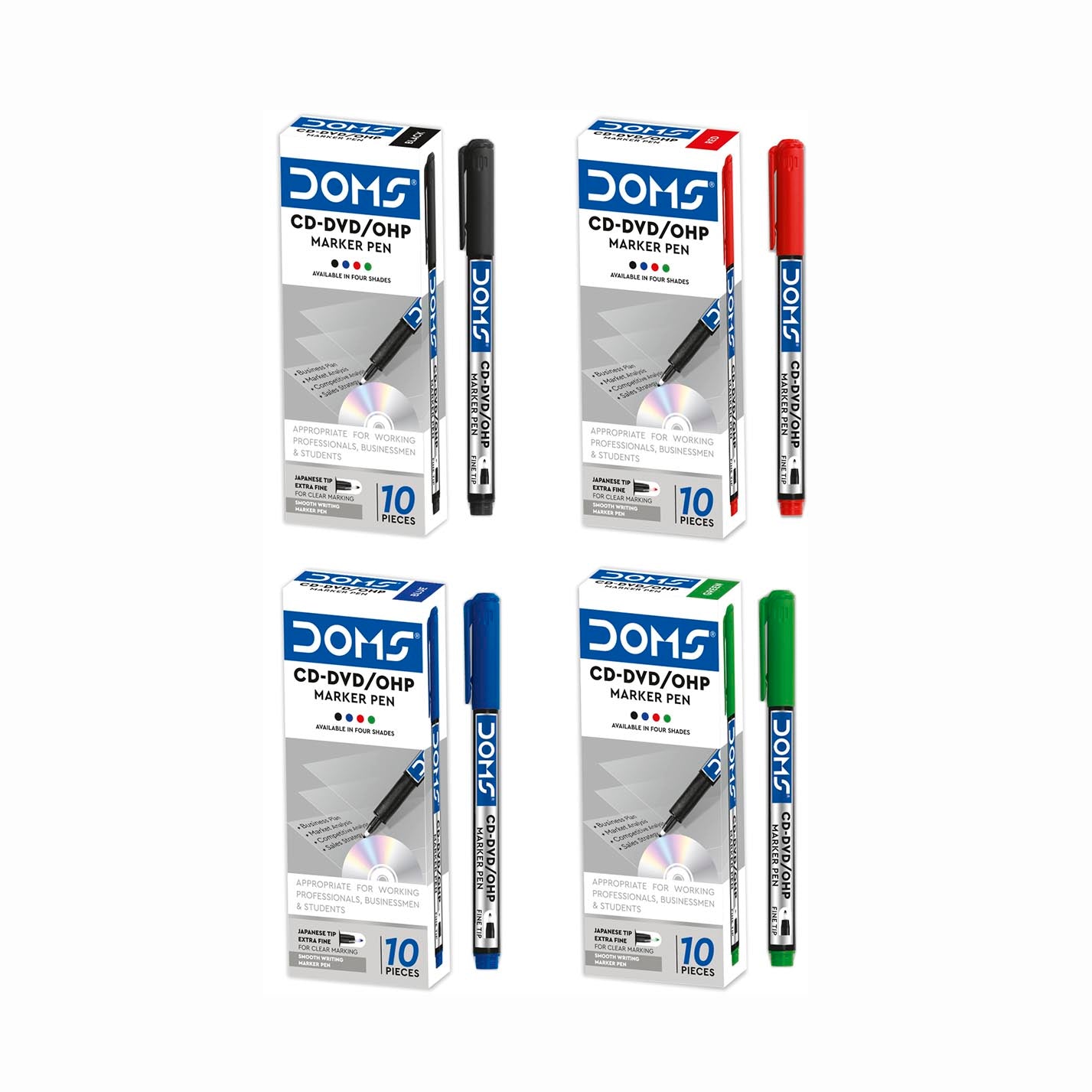 DOMS CD-DVD/OHP Marker Pens Box - Black 10 Pcs