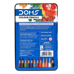 DOMS Supersoft Colour Pencils - Flat Tin Box 12 Shades