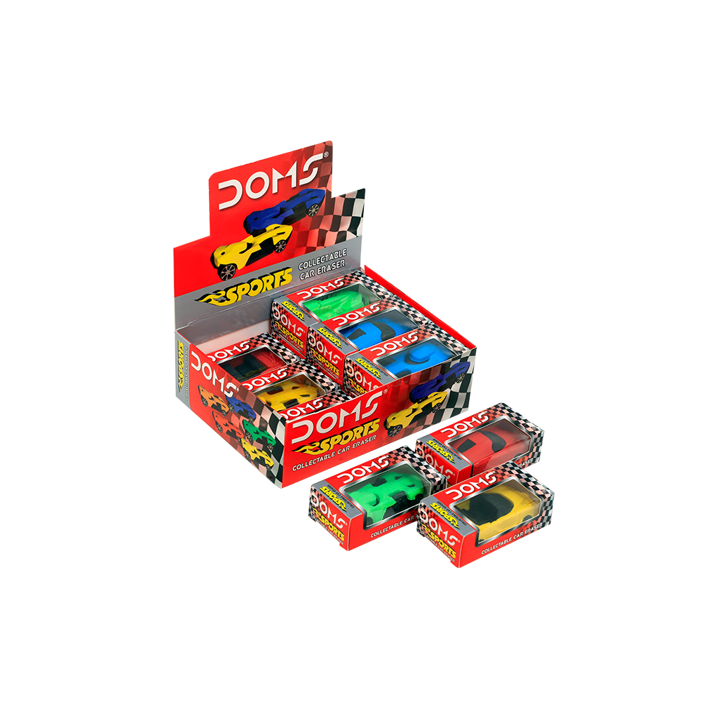 DOMS Sports Collectable Car Erasers Display Box 12 Pcs