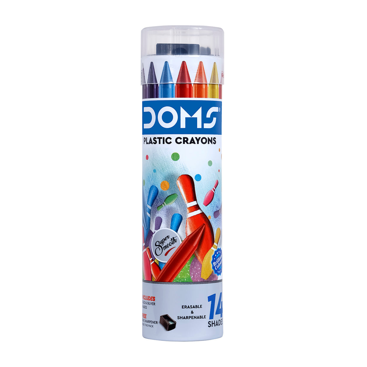 DOMS Plastic Crayons Tin Pack 14 Shades