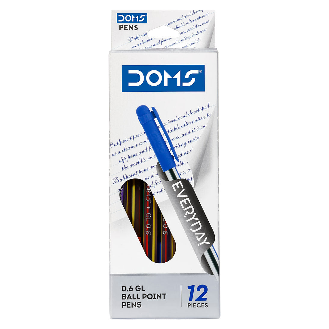 DOMS DF Ball Pens Hexagonal 0.6mm Tip Box - 12 Pcs