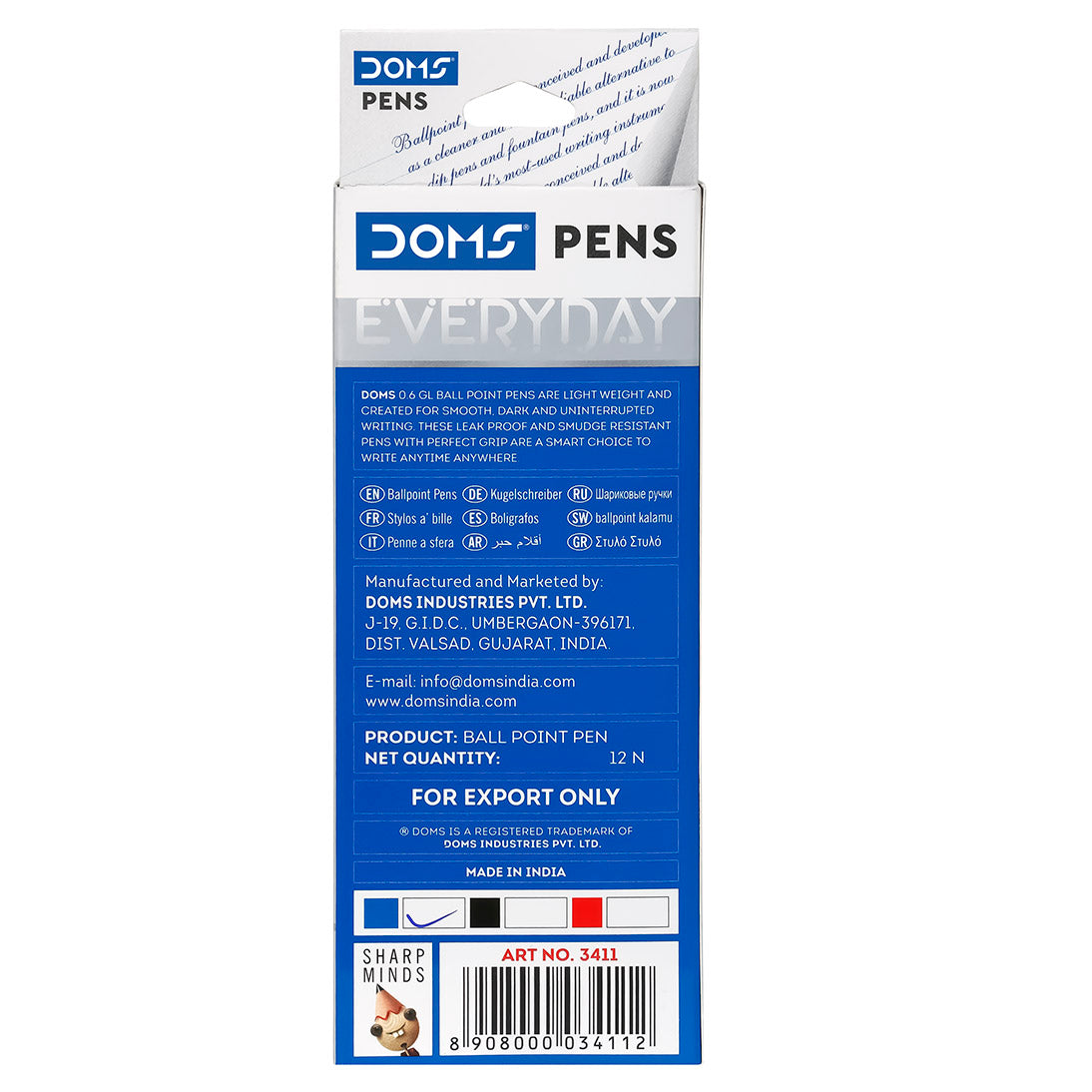 DOMS DF Ball Pens Hexagonal 0.6mm Tip Box - 12 Pcs
