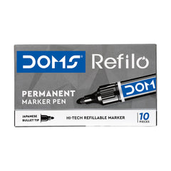 DOMS Refilo Permanent Marker Pen - Black 10 Pcs