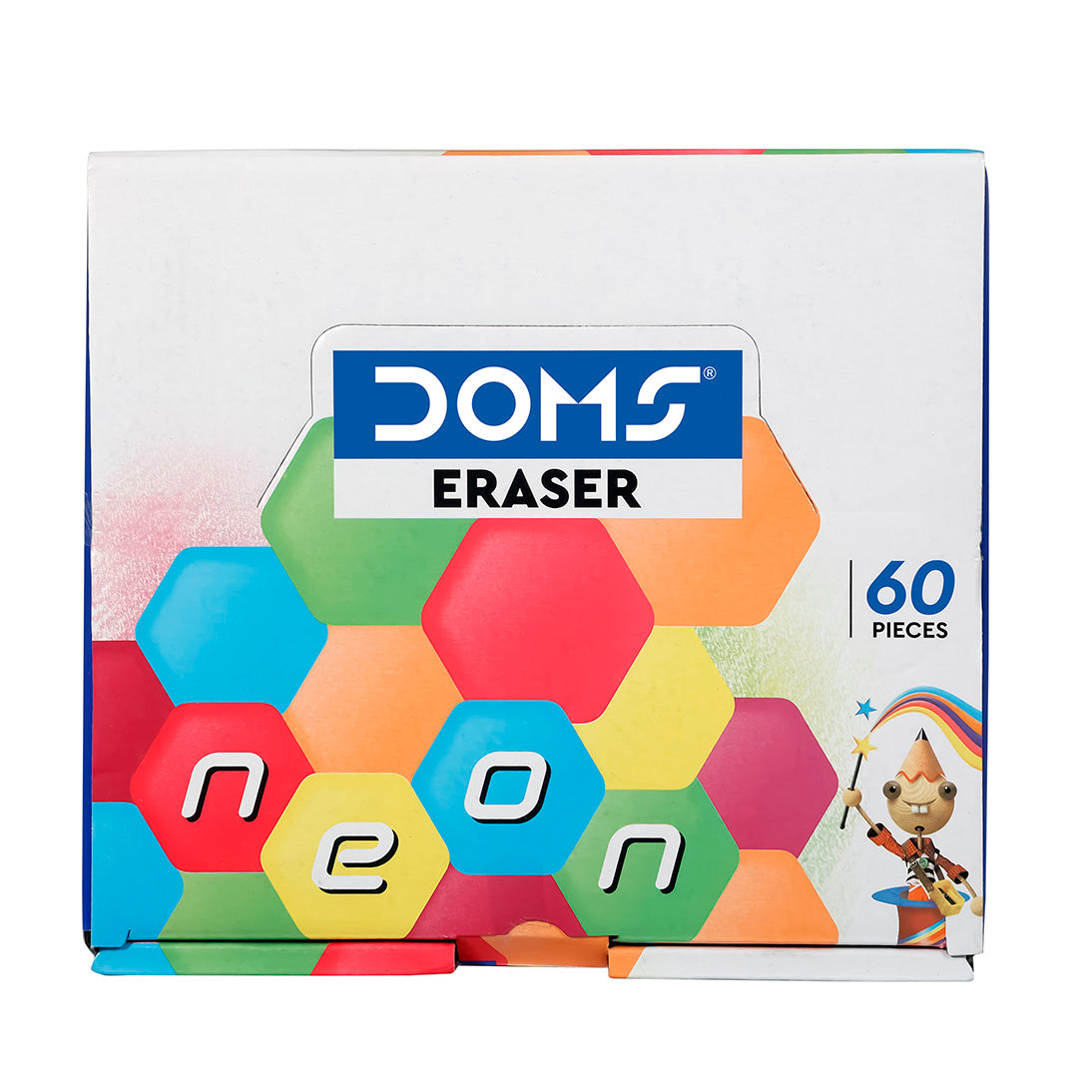 DOMS Neon Hex Eraser Display Box 60 Pcs