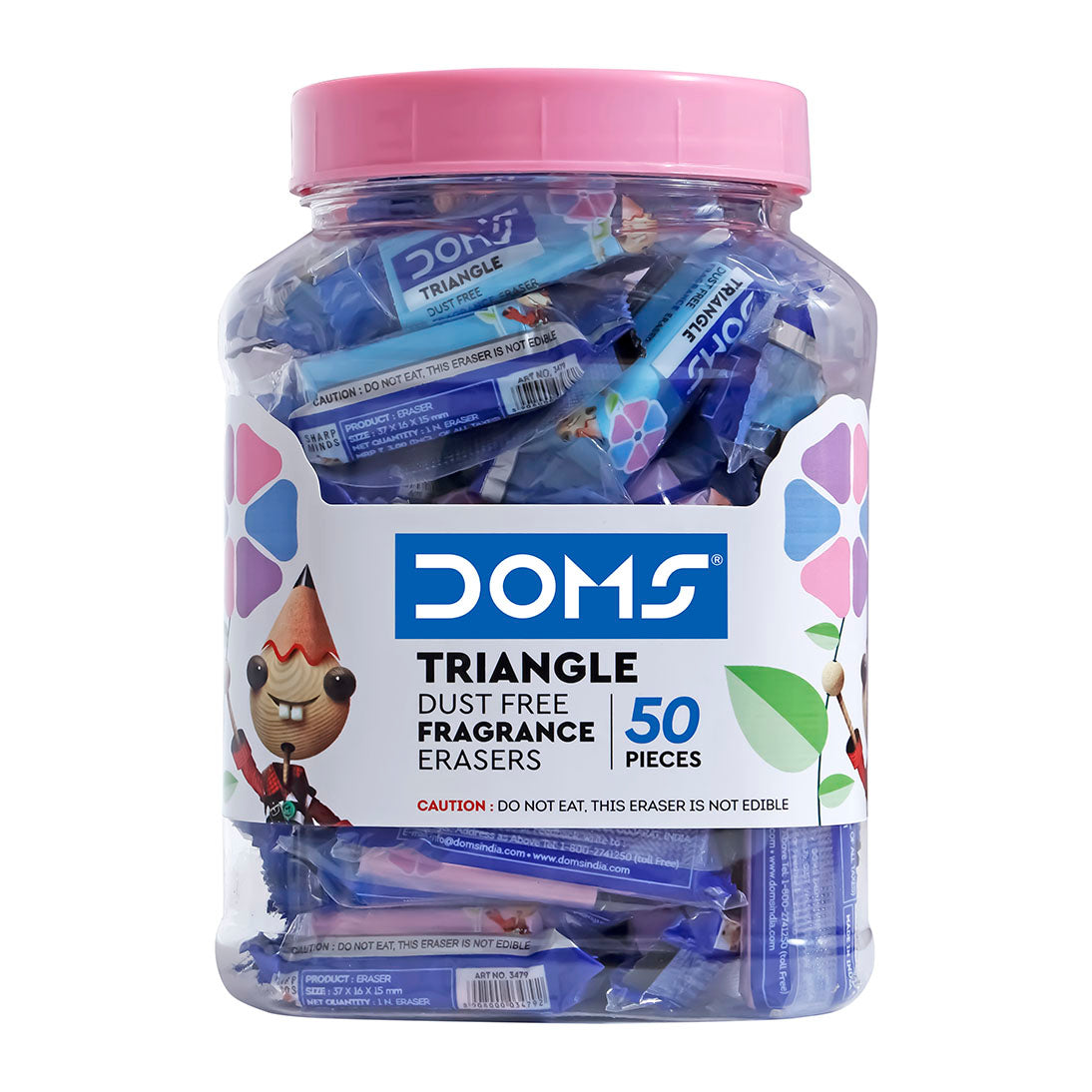 DOMS Triangle Dust Free Fragrance Eraser Jar 50 Pcs