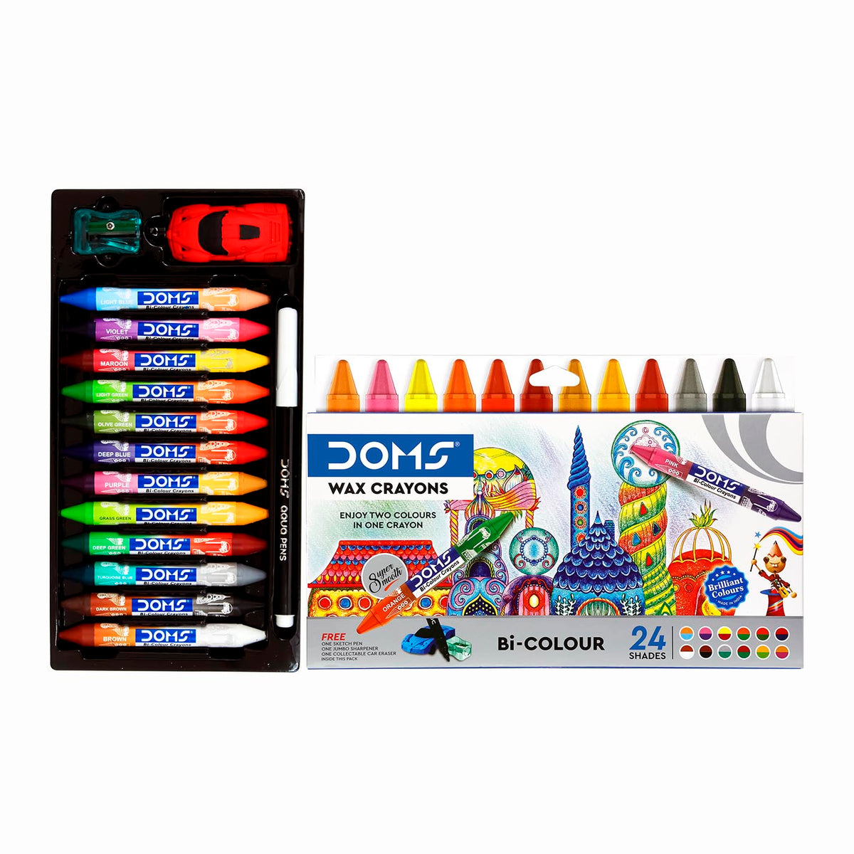 DOMS BI-Colour Jumbo Wax Crayons 1 pack of 24 Shades