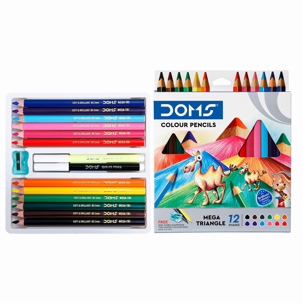 DOMS Mega Triangle Colour Pencils Display Box 12 Shades
