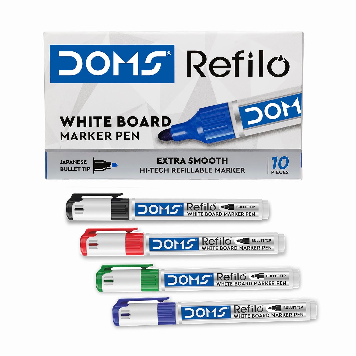 DOMS Refilo White Board Marker Pen - Black 10 Pcs