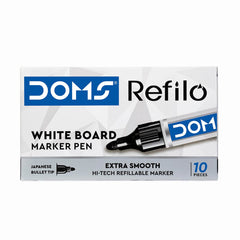DOMS Refilo White Board Marker Pen - Black 10 Pcs